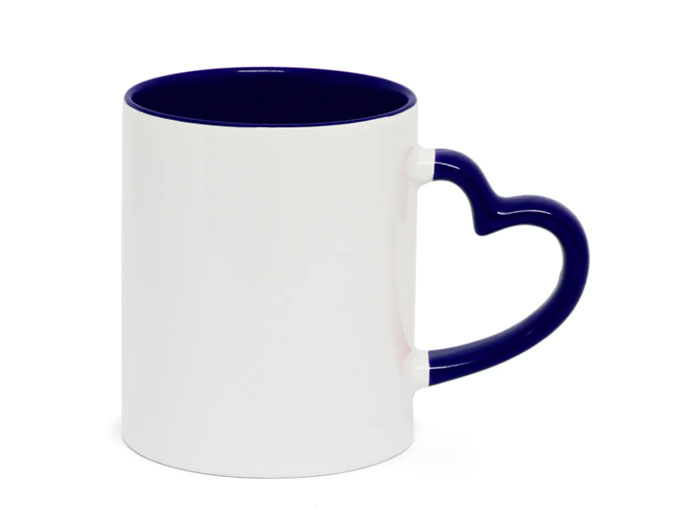 Caneca Cerâmica Alça Coração Azul marinho 325ml