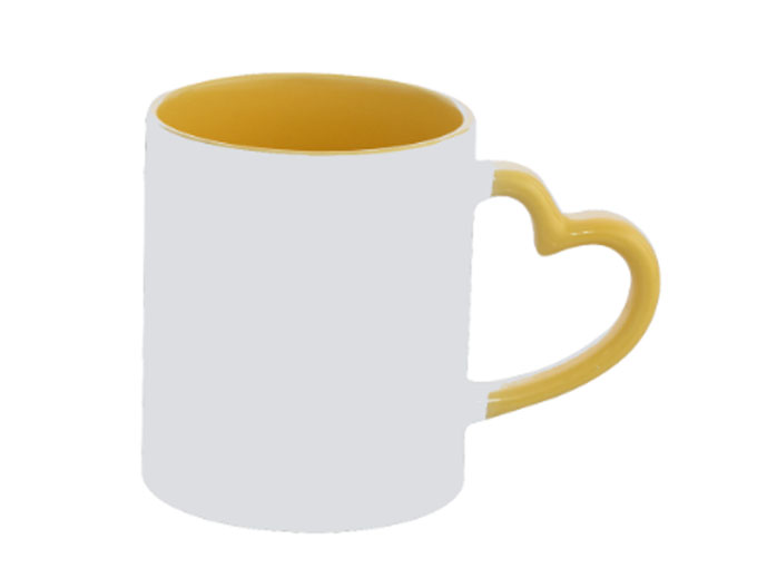 Caneca Cerâmica Alça Coração Amarelo 325ml